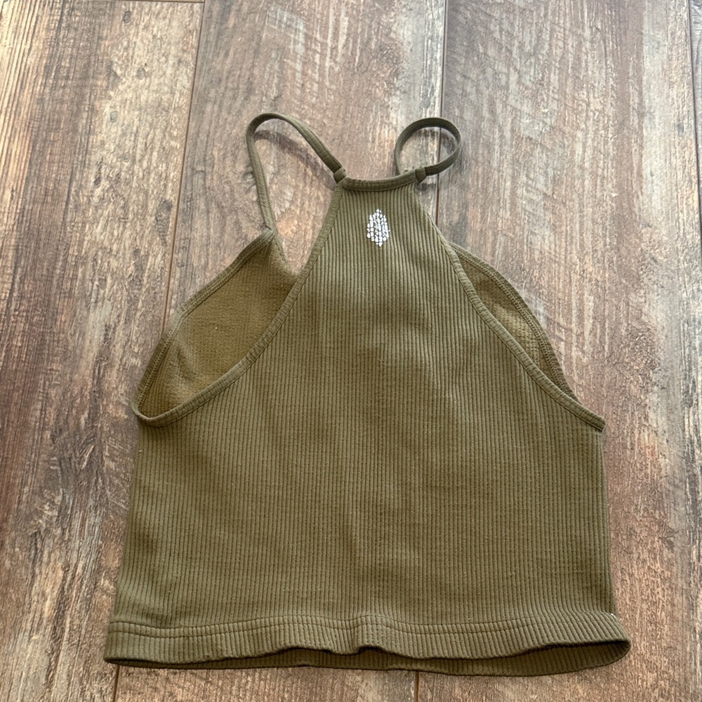 Free People Olive Ribbed Halter Crop Top